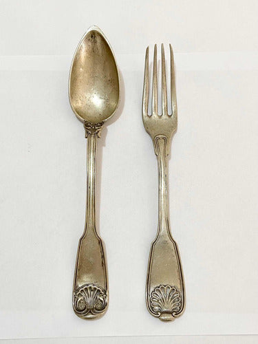 Antiga Colher E Garfo De Prata Com Marca