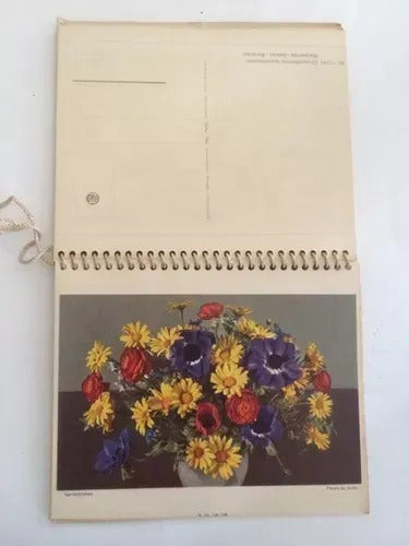 Antigo Calendário Com Pinturas Floridas 1955