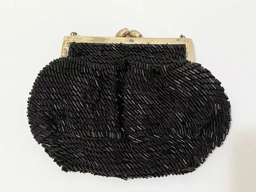Bolsa De Mão Antiga Preta Com Brilho Detalhes Metal