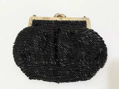 Bolsa De Mão Antiga Preta Com Brilho Detalhes Metal