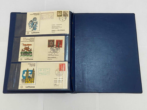 Coleção Cartões Postais Antigos Selos Lufthansa Avião