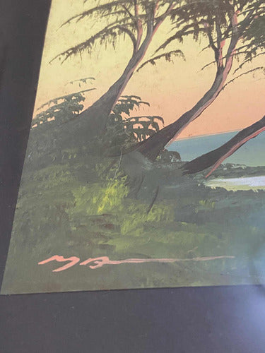 Quadro Antigo Pintura Litorânea Pôr Do Sol Assinado