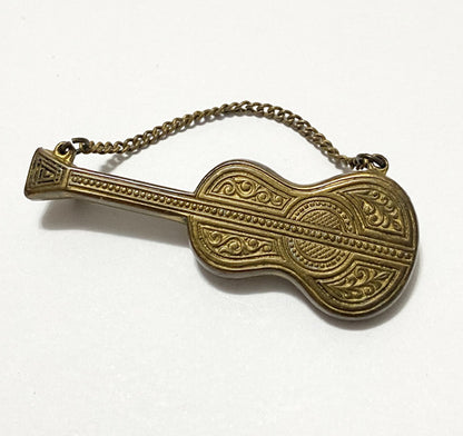 Broche Antigo Violão Dourado