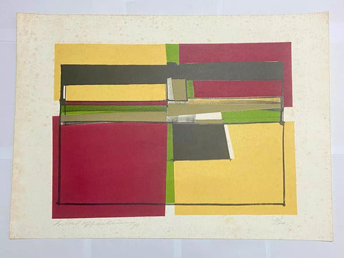 Quadro Gravura Antiga Silvio Oppenheim Abstrato Vermelho