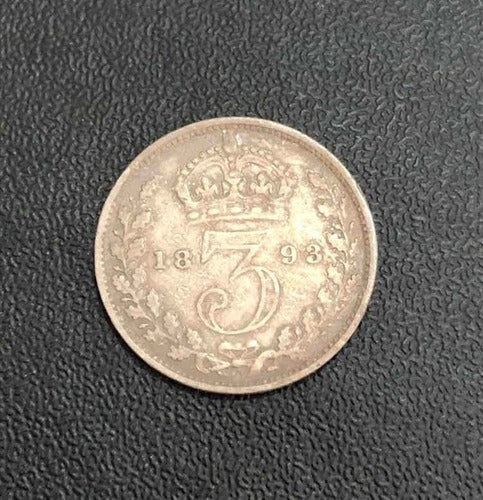 Antiga Moeda De Prata 1893 Grã Bretanha 3 Pence