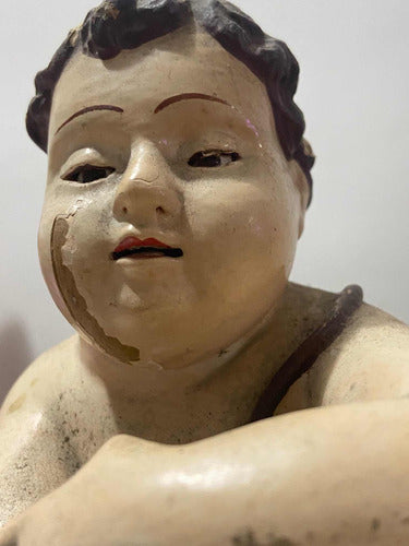 Escultura Antiga Asiática Clássica Menino Sentado 29cm