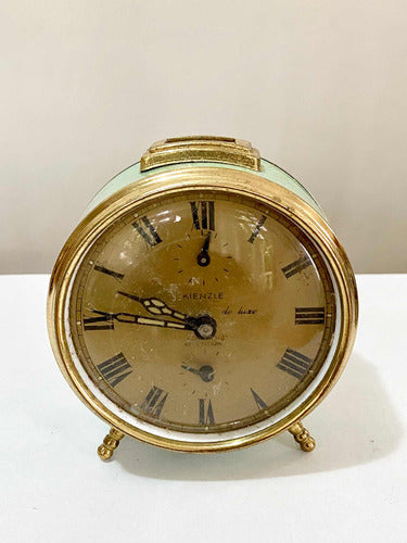 Relógio Despertador Antigo Kienzle Rubi Dourado E Verde