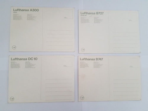 Cartão Postal Antigo Avião Lufthansa - 4 Cartões