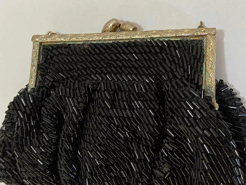 Bolsa De Mão Antiga Preta Com Brilho Detalhes Metal