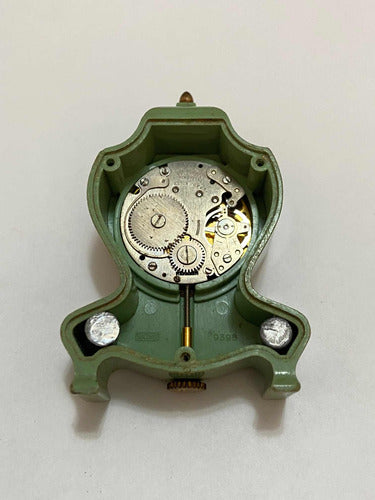 Relógio Antigo De Mesa Suíço Jung Com Pintura Pequeno Dourad