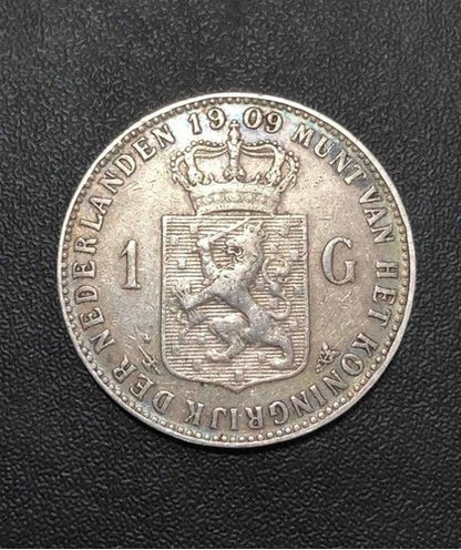 Moeda Antiga Prata 1 Gulden Holanda 1909 Rainha Guilhermina