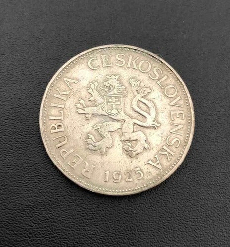 Moeda Antiga 1925 Czechoslovakia 5 Korun