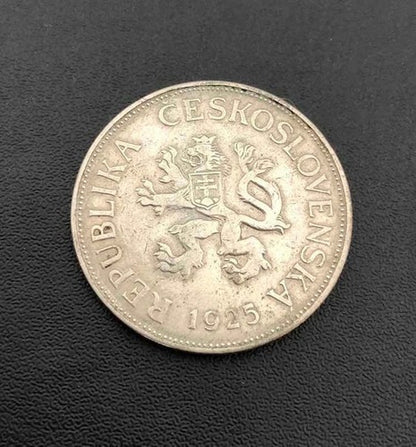 Moeda Antiga 1925 Czechoslovakia 5 Korun
