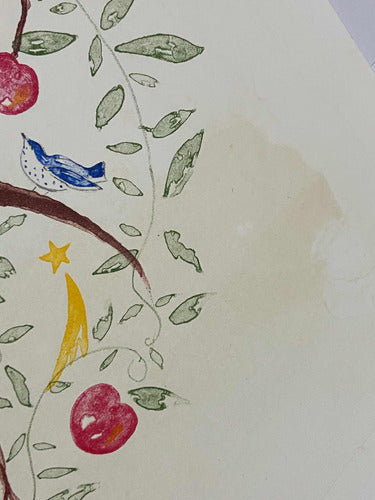 Quadro Gravura Antiga Árvore Da Vida Colorida E Assinada