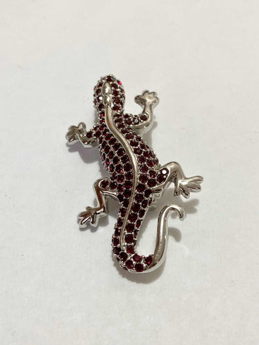 Broche Antigo Lagarto Prata Com Cristais Vermelhos Vienna