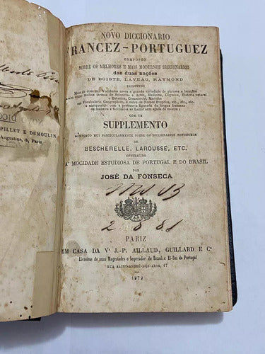 Dicionário Antigo Francês Português 1879 José Da Fonseca
