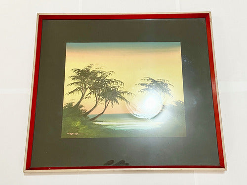 Quadro Antigo Pintura Litorânea Pôr Do Sol Assinado