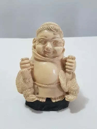 Antiga Escultura Figura Homem Asiatico Segurando Aves