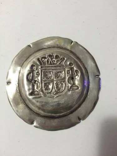 Mini Prato Decorativo Em Metal Prata Com Brasão