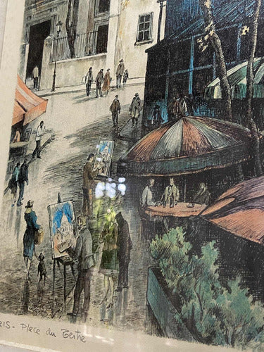 Quadro Antigo Gravura Paris Place Du Tertre - Ortiz Alfau