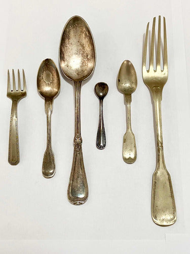 Antigas Colheres E Garfo Com Marca Wt & S - Wb Cor Prata