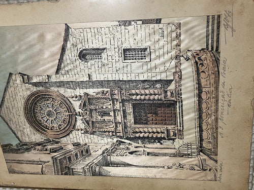 Quadro Antigo Pintura Sobre Seda Igreja Assinado Com Vidro