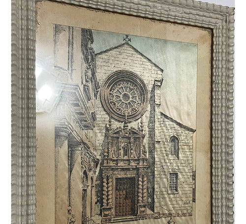 Quadro Antigo Pintura Sobre Seda Igreja Assinado Com Vidro