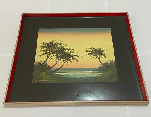 Quadro Antigo Pintura Litorânea Pôr Do Sol Assinado