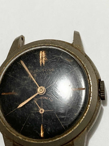 Relógio Antigo Suíço Preto E Dourado De Luxe Antimagnetic