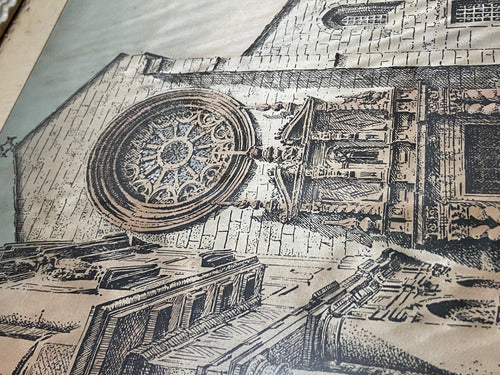 Quadro Antigo Pintura Sobre Seda Igreja Assinado Com Vidro