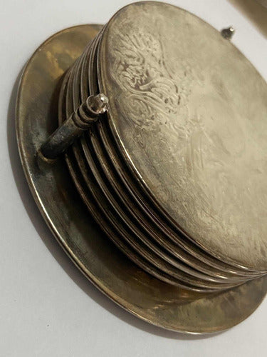 Antigo Porta Copos Em Metal Espessurado A Prata Com Seis Uni