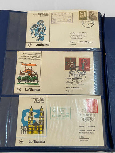 Coleção Cartões Postais Antigos Selos Lufthansa Avião