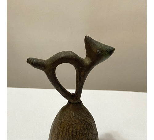 Antiga Sineta Em Bronze Em Formato De Gato