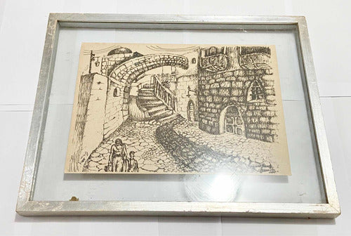 Quadro Antigo Em Nanquim - Rua De Pedra