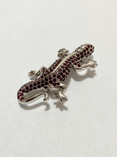 Broche Antigo Lagarto Prata Com Cristais Vermelhos Vienna