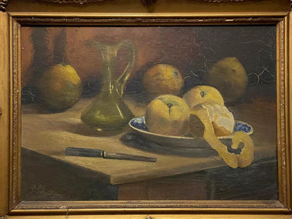 Quadro Antigo Pintura Oleo Assinado Natureza Morta Frutas