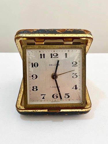 Relógio Antigo De Mesa Alemão Deluxe 7 Jewels Germany