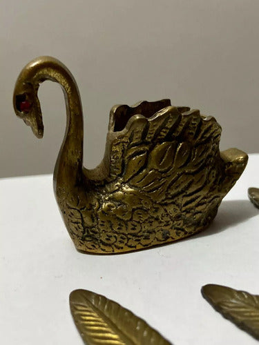 Antigo Tinteiro De Bronze Pato Penas