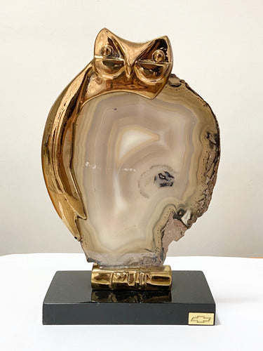 Escultura Coruja Dourada Pedra Agata