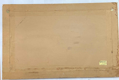 Quadro Antigo Montanhas Em Tecido - Moldura Dourada