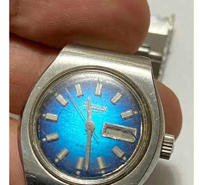 Relógio Antigo Citizen 21 Jewels Prata E Azul