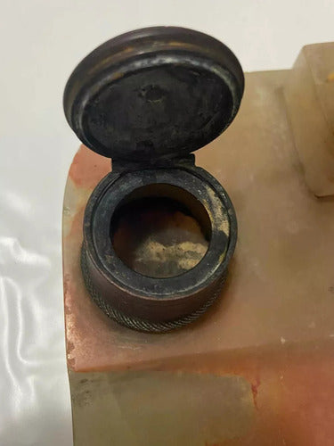 Tinteiro Antigo Em Mármore Escultura De Elefante Em Bronze