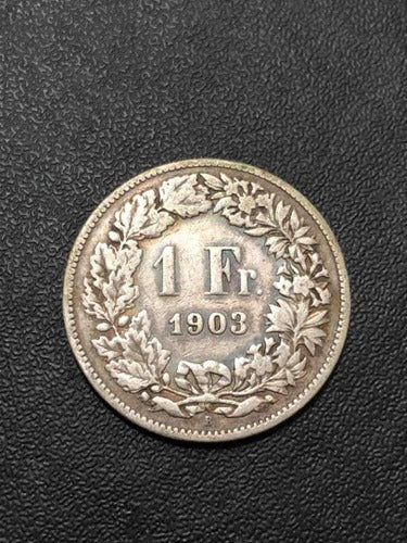 Moeda Antiga Prata Suíça 1 Franco 1903 Helvetia 1 Fr