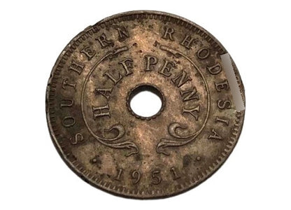 Antiga Moeda De Bronze 1951 Rodésia Do Sul 1/2 Pence