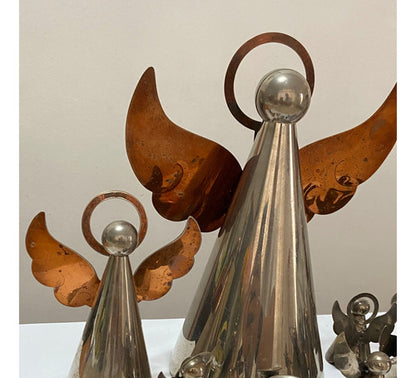 Conjunto Suporte Porta Vela antigo Anjos Banho Prata E Cobre