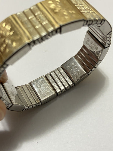 Pulseira Antiga Elástica Japão Com Desenhos Dourada E Prata