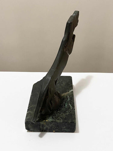 Escultura Antiga Cachorro Dachshund Em Bronze E Mármore