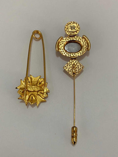 Broche Alfinete Antigo Dourado Com Pedra