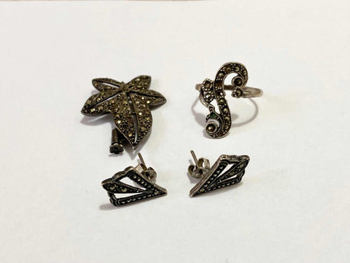 Lote Broche Antigo, Brincos E Anel De Marcassita