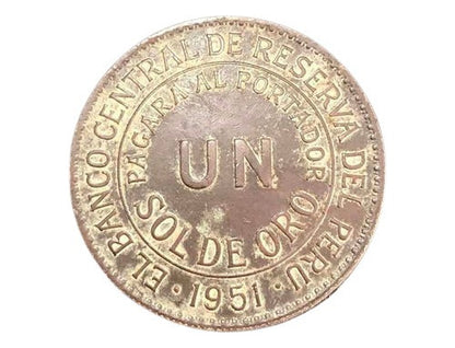 Antiga Moeda Peru 1951 Un 1 Sol De Oro